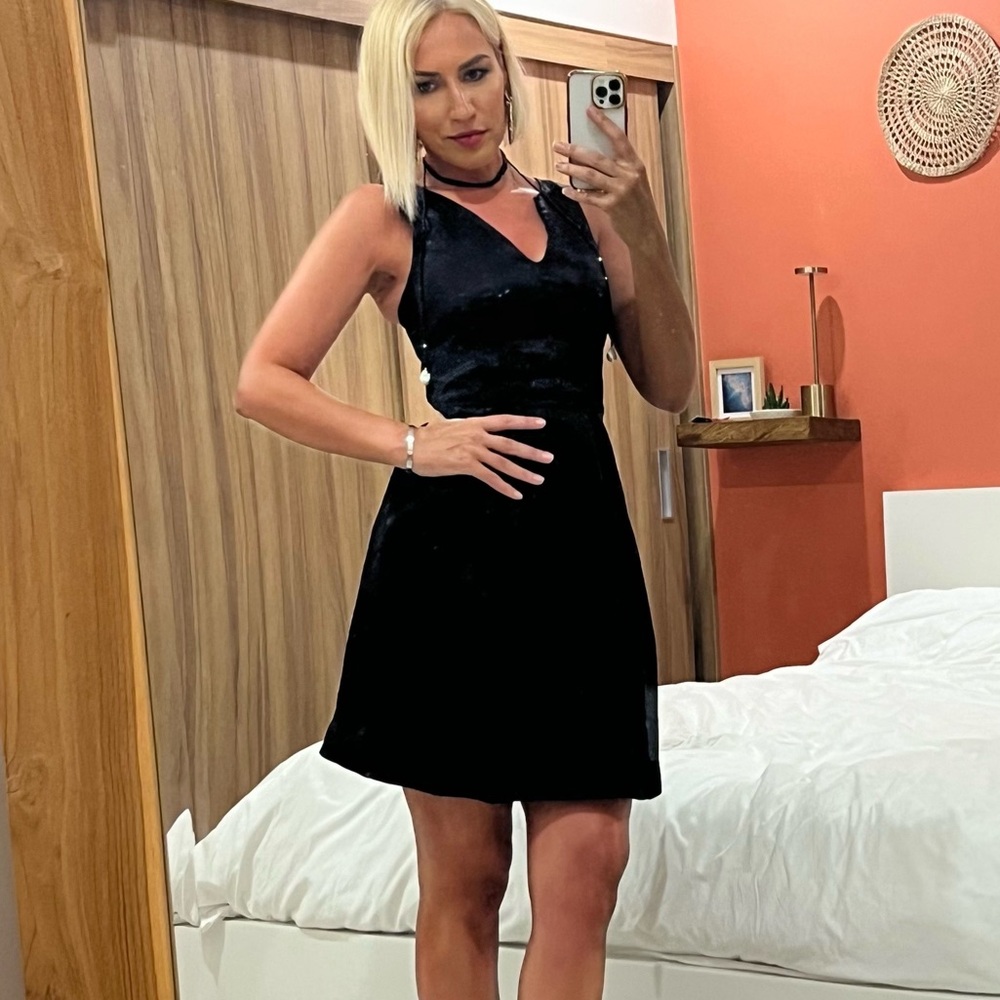 Saks Fifth Avenue Black V-Neck Mini Dress